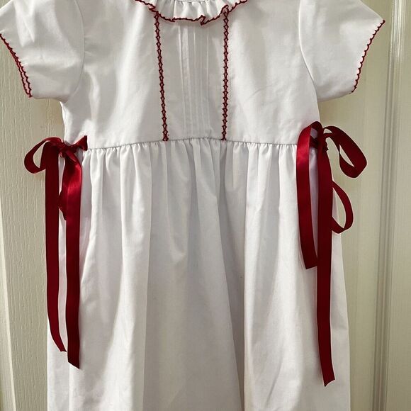Lulu Bebe White and Red Natalie Embroidered Dress Side Bows Girls Size 4T - Picture 3 of 11